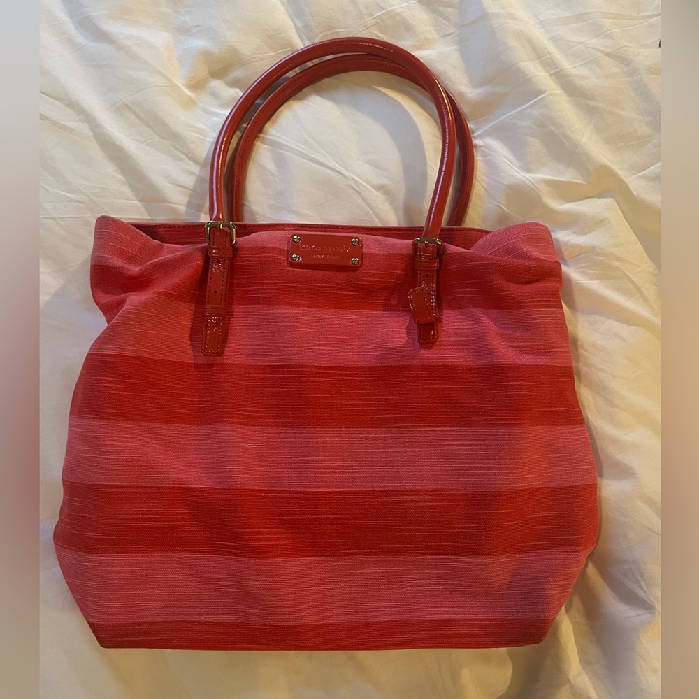 Pink and Red striped kate spade top handle purse